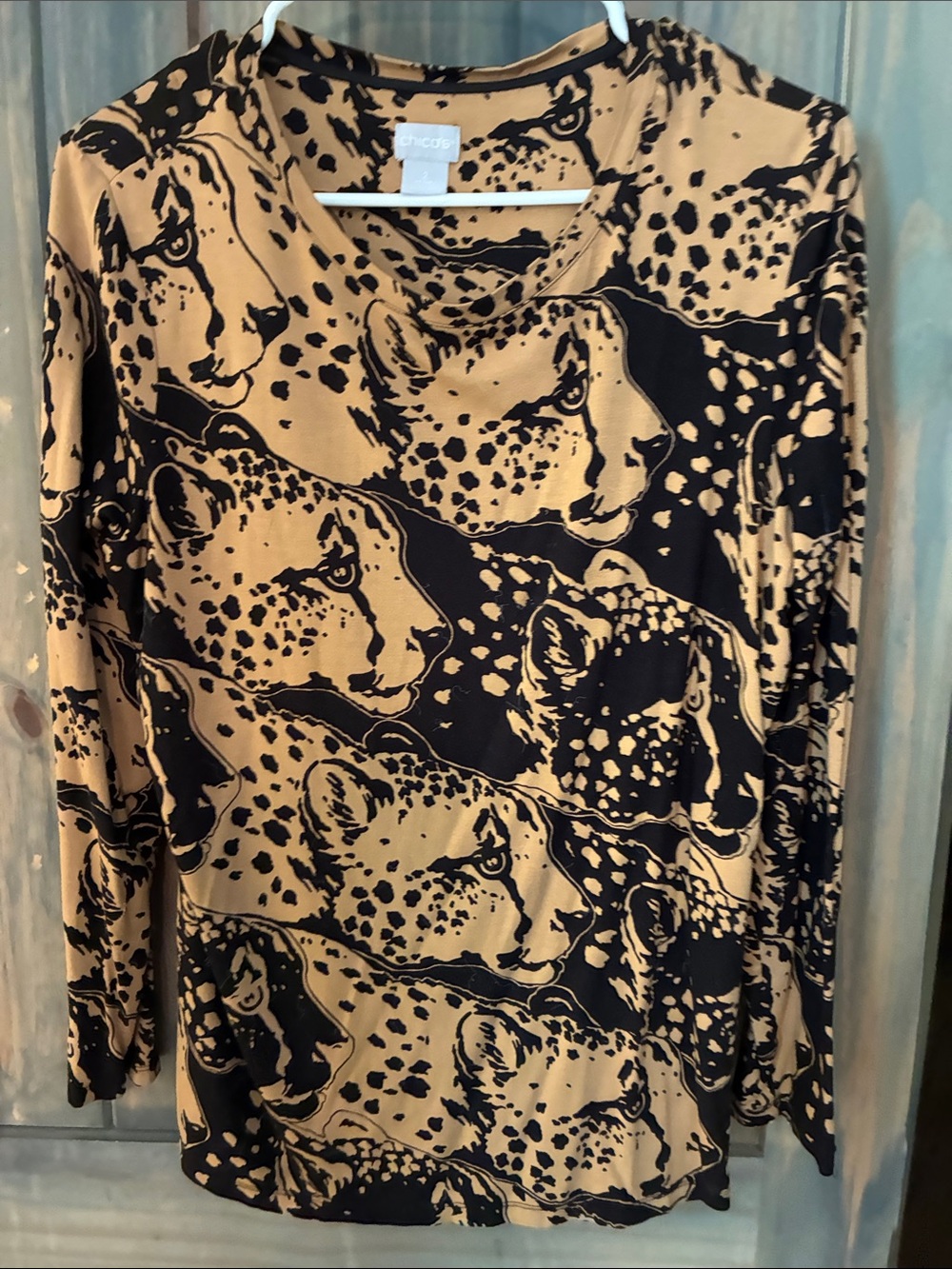 Chicos  Tan and Black Leopard Head Long Sleeve Tee